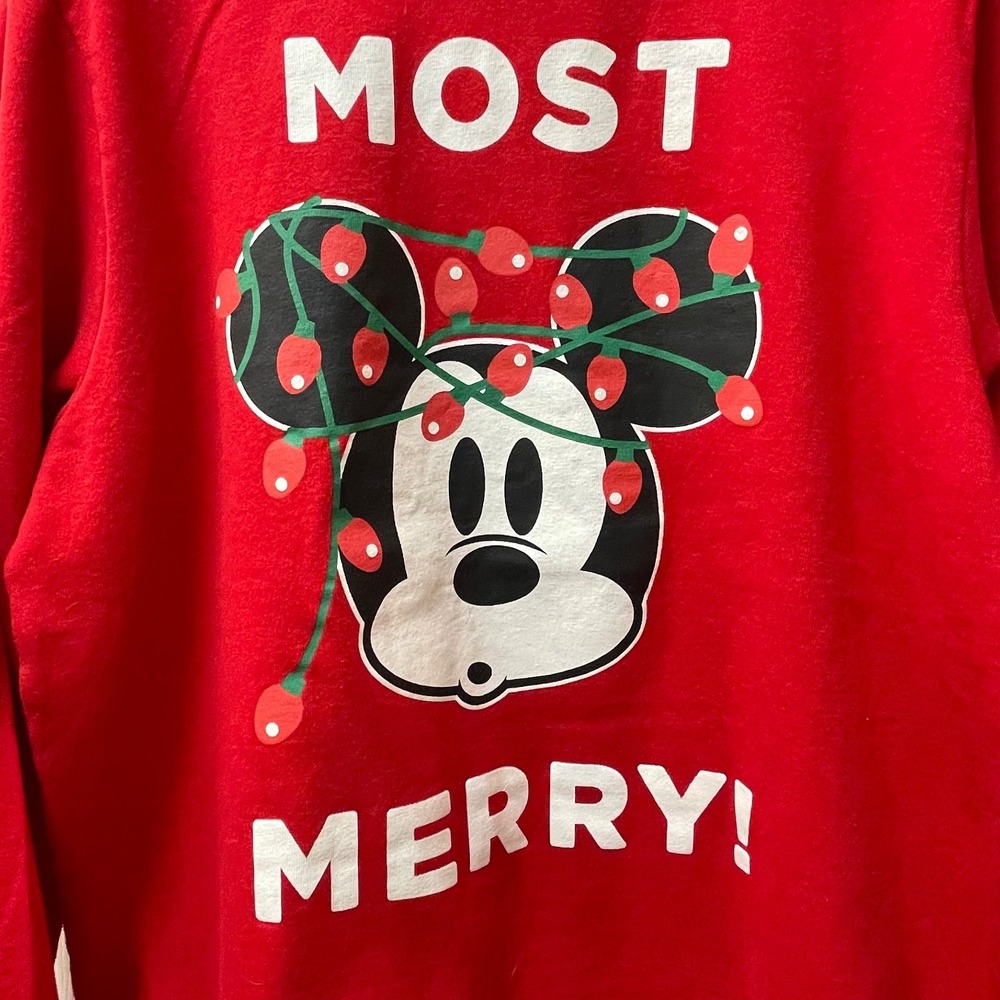 Disney Size Large Red Mickey Mouse Most‎ Merry Sweatshirt Christmas Festive